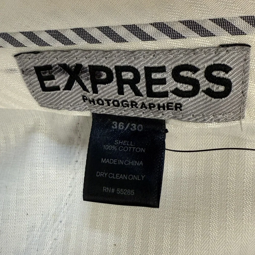 Express Photographer Slim Fit Straight Leg Seersucker Pants 36x30 Gray‎ White